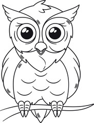 Owl bird black-and-white character vector illustration