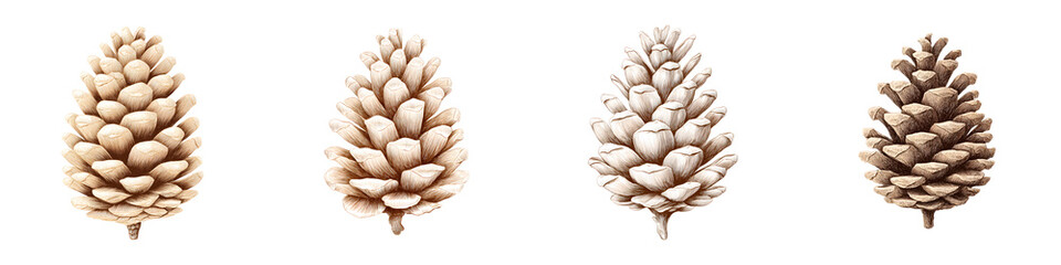 Pine Cones Set. Natural Decorations on White Background.