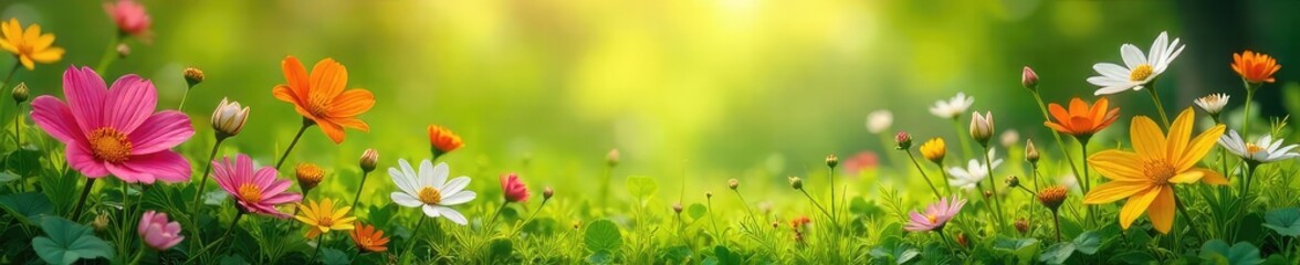 Fototapeta premium A vibrant, lush spring bursting with wildflowers, emanating a sense of renewal and healing Perfect for concepts of rebirth, nature's restorative power, and holistic wellness , fresh, flourishing