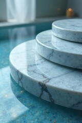 Close-up of smooth, cool marble, subtly illuminated, perfect for a sense of calm and mindful reflection Ideal for meditation, spa, wellness, and relaxation themes , luxurious, neutral, spa
