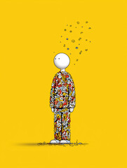 Identity Crisis Concept – Whimsical Stickman Illustration on Yellow Background