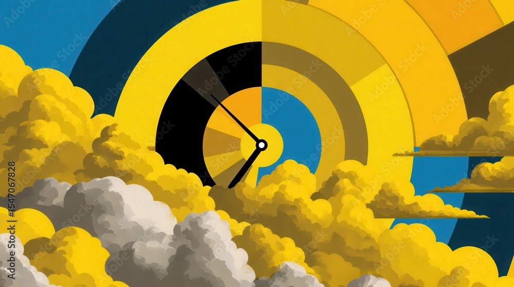 Aufkleber circular diagram of high performance metrics with sky and clouds in vibrant colors representing data