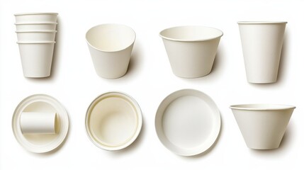 Various White Paper Containers for Food and Beverage Use