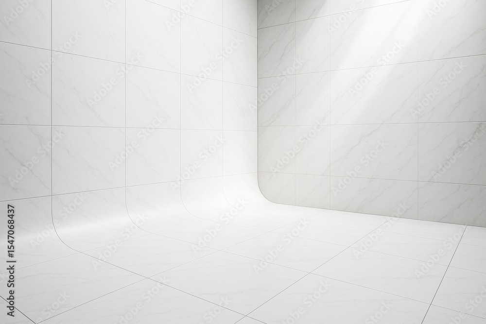 Poster minimalist curved tiled white room interior with soft light and clean modern architecture for abstra
