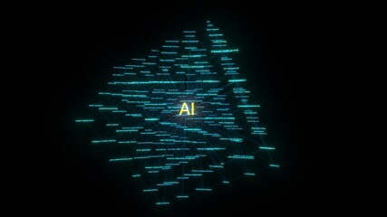 AI Cube Grid Loop showing AI applications in healthcare, finance, education, manufacturing, and more. An abstract structure of real-world use cases for tech, data, and enterprise visuals. 3D render - Powered by Adobe