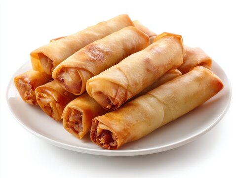 plate of fried Spring rolls, isolated on white background 