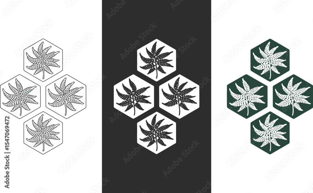 Poster fern leaf hexagon pattern background vector design for nature botanical art and print design style e