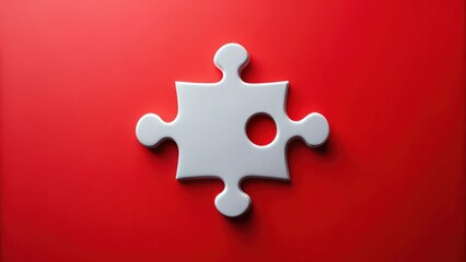 Obraz premium A Single White Jigsaw Puzzle Piece with a Missing Section on a Vibrant Red Background, Symbolizing Incomplete Solutions and the Search for Missing Elements