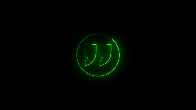 glowing neon Quotation mark up icon animation.concept of callout text template on a black background.