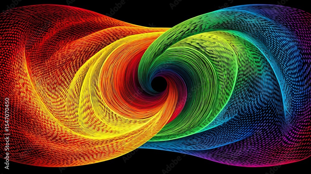 Poster vibrant rainbow-colored swirling abstract pattern with dynamic movement and depth