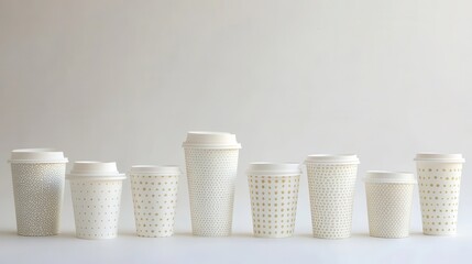 Various Sizes of Plain White Disposable Coffee Cups with Patterns
