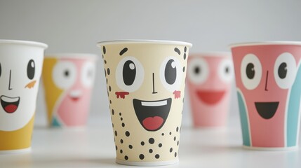 Colorful Paper Cups with Cute Faces for Fun Celebrations and Events
