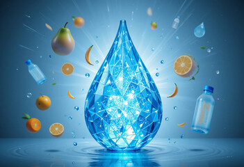 Sparkling Geometric Water Droplet with Energy Rays