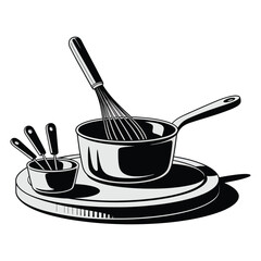 Kitchen Whisk and Saucepan Monochrome Vector Art for Culinary Designs