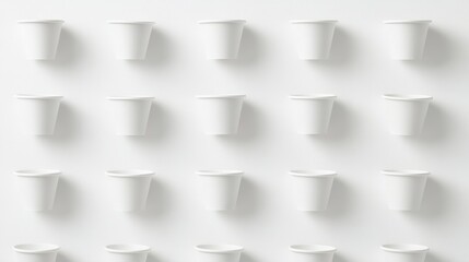White Paper Cups Arranged in a Geometric Pattern on a Wall