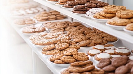 Assorted Homemade Cookies on Display in Bakery Shop Shelves
