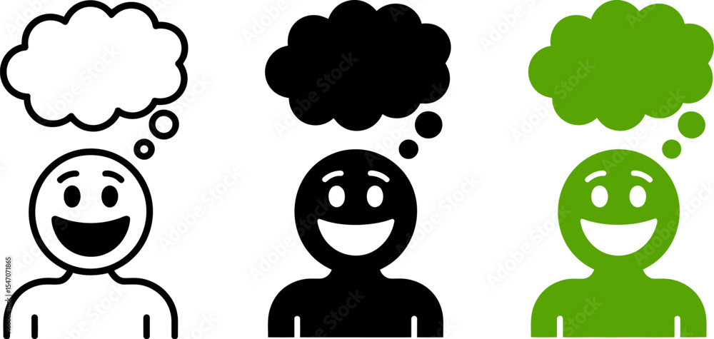 Poster thinking happy person icon vector illustration with thought bubble concept design for web and print 