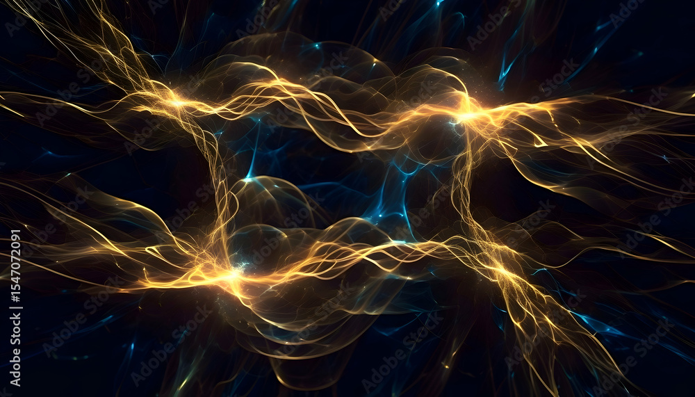 Aufkleber interconnected golden light energy streams in the darkness an abstract rendering