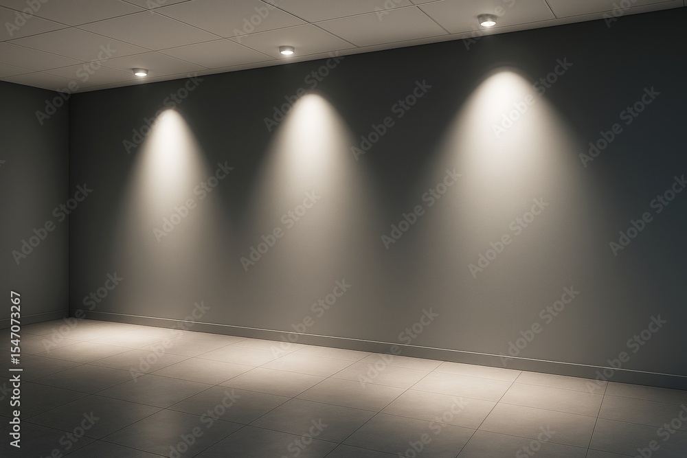 Poster empty interior room with spotlights on blank wall for mockup or poster design template concept in cl