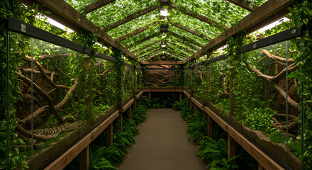 Fototapeta premium Serpentine Sanctuary: A Lush Indoor Habitat for Reptiles