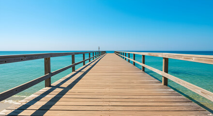 Fototapeta premium Tranquil Pier Extending to Azure Ocean under Summer Sky