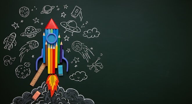 A blackboard sets the stage for a simple yet strong back to school visual concept.