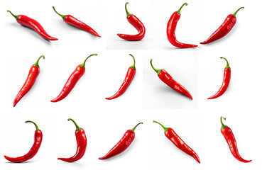 A collection of red chili peppers on a transparent background
