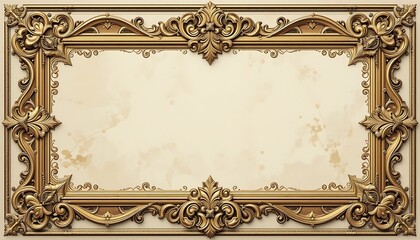 Obraz premium Ornate Gold Frame with Decorative Carvings and Aged Beige Background