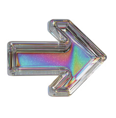 3D render of an iridescent, holographic computer arrow icon isolated on a transparent background.