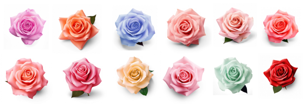 A collection of colorful roses on a transparent background - Powered by Adobe