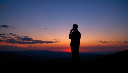 Silhouette of a Man Contemplating Sunset