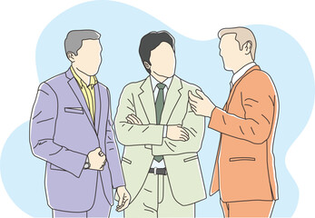 Fototapeta premium Three business men wearing suits are talking - vector illustration