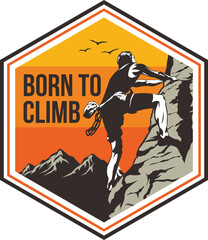 A rock climber in action against a mountain background. Suitable for t-shirt designs or stickers etc.