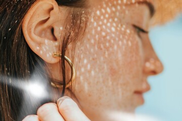 Portrait of a young woman with freckles
