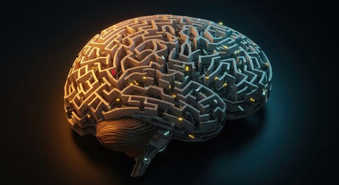 Intricate Maze Design Inside a Stylized Human Brain Concept