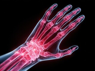 Advanced 3d medical imaging of human hand anatomy digital laboratory science dark background detailed visualization