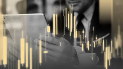 Businessman in a cafe using a tablet