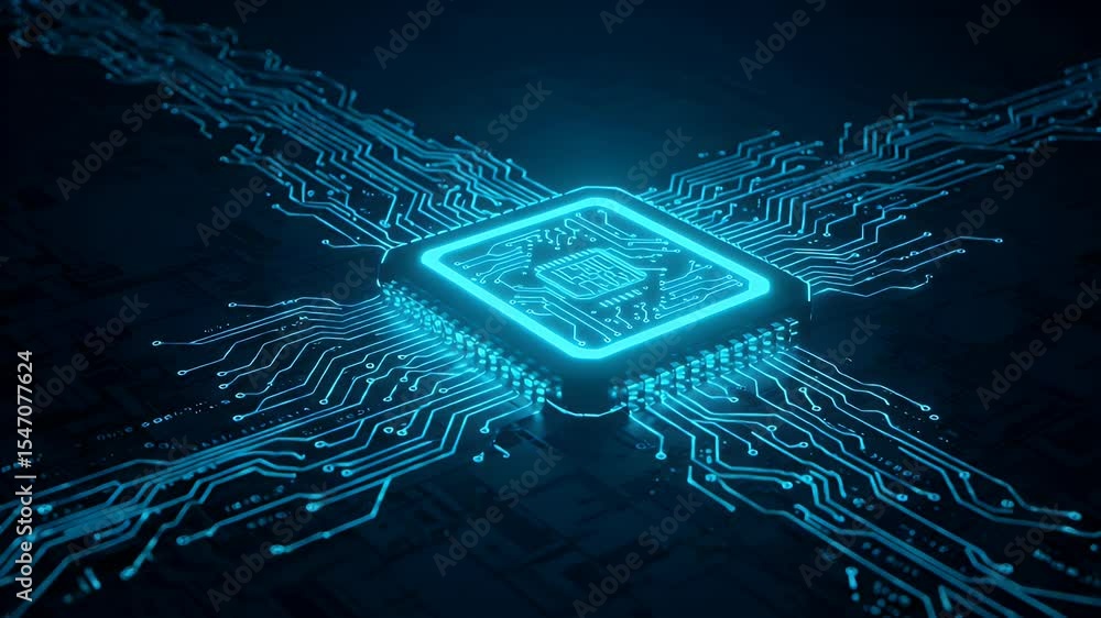 Poster circuit board with glowing central processor