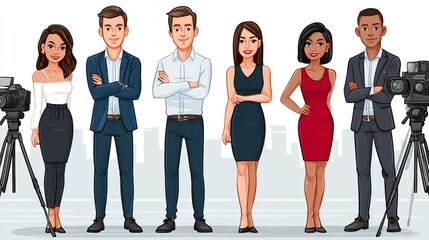 Fototapeta premium Diverse group of professional men and women standing confidently in a studio setting