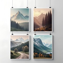 generative ai set of four posters mock up blank