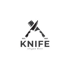 Meat knife logo in retro vintage flat vector design style