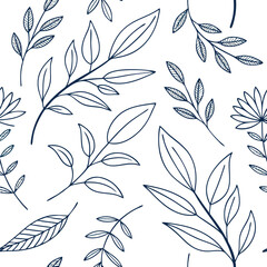 Seamless pattern with one line leaves. vector
