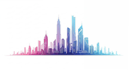 Obraz premium Modern colorful cityscape with skyscrapers reaching for the sky