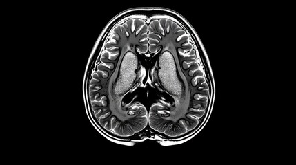 An evocative grayscale MRI scan reveals the intricate structure of a human brain, highlighting its neural pathways and cognitive complexities.
