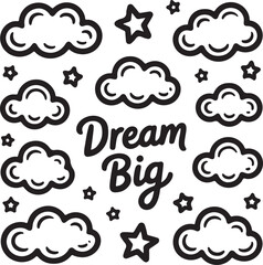 Doodle Cloud and Star Set in Hand-Drawn Outline Style