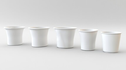 White Ceramic Pots in Various Sizes on a Minimalist Background