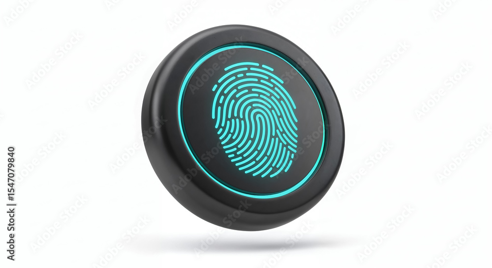 Poster fingerprint glowing on a round black sensor pad for biometric identification