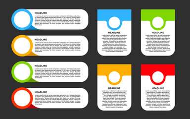 Infographic business promotion six colorful headline templates with text for impactful marketing.