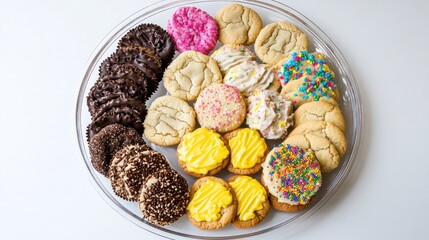 Colorful Assortment of Freshly Baked Cookies on Clear Plate