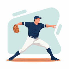 Baseball Pitcher Throwing Ball Graphic Vector Illustration